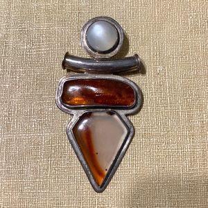 Vintage Starborn Creations Moonstone Agate Amber Sterling Pendant 3"